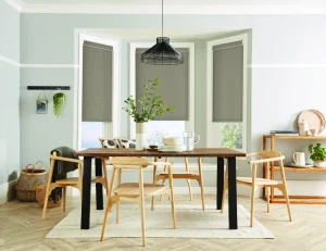 dining room with potted plants and green roller blinds in sussex