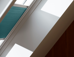 close up of velux blackout energy pleated blinds on a skylight window
