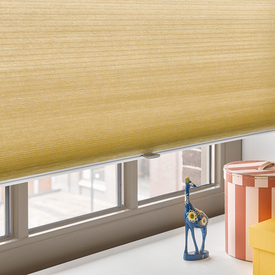 Made to measure pleated blinds in Horsham with textured yellow fabric